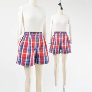 Vintage 90s Plaid Cotton Preppy High Waisted Pleated Shorts S